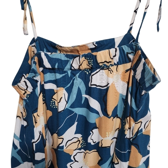 ROXY MIDI SPAGHETTI STRAP FLORAL TROPICAL TURQUOISE DRESS SZ M - Picture 6 of 10